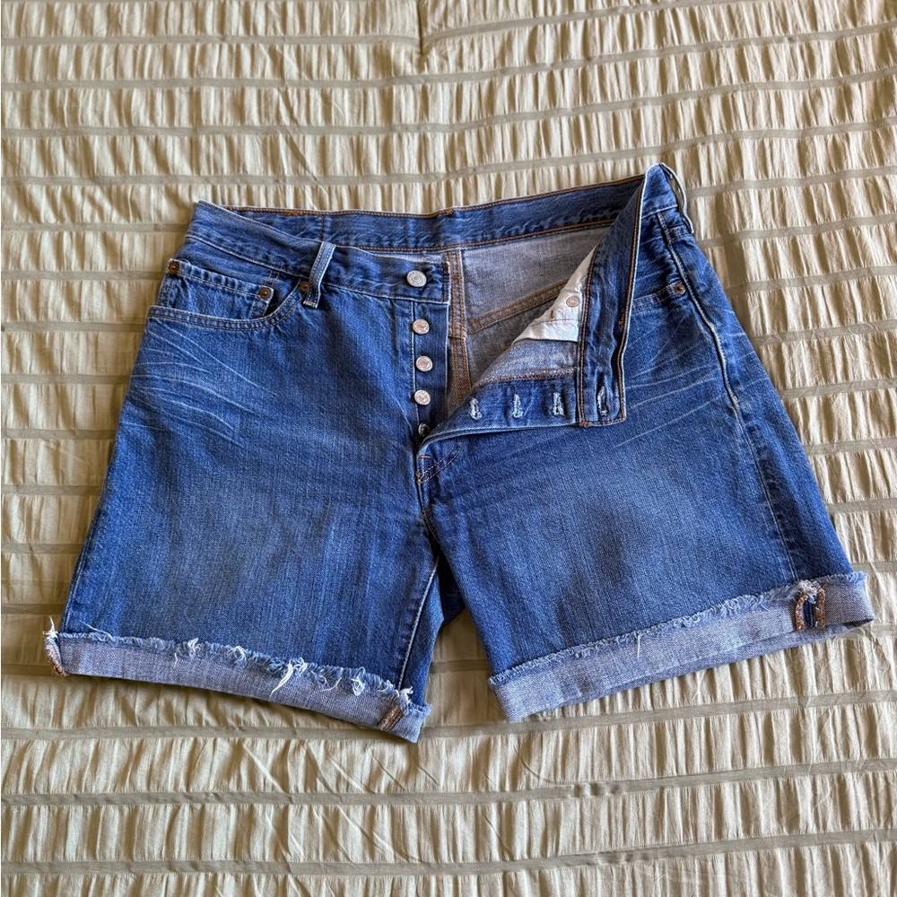 Levi's Blue Button-Fly Rolled Hem Denim Shorts